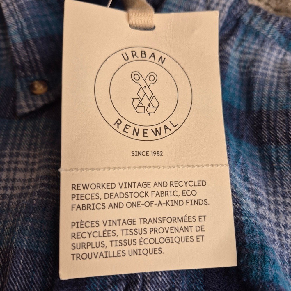 NEW Urban Renewal Womens Raw Crop Flannel Shirt‎ Blue Teal Plaid Reworked S/M - Picture 3 of 12